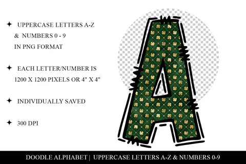 St Patrick's Day Lucky Clover Doodle Alphabet Set Sublimation BijouBay 