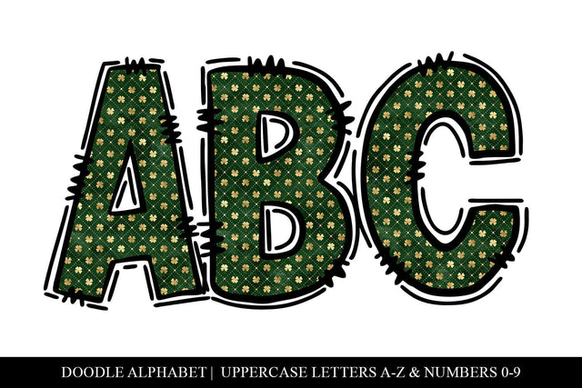 St Patrick's Day Lucky Clover Doodle Alphabet Set Sublimation BijouBay 