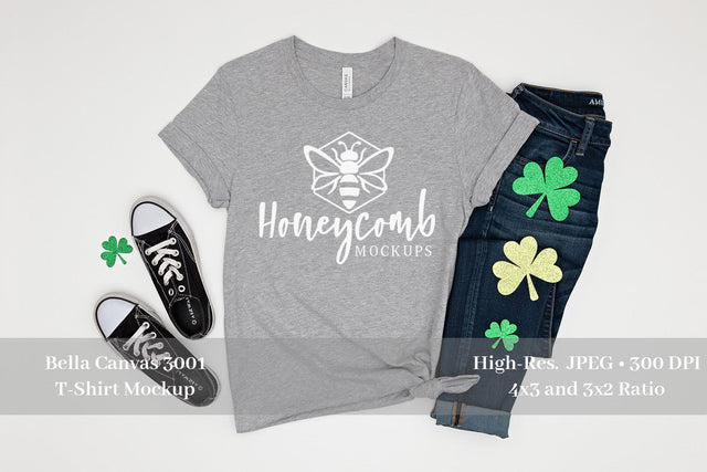 St Patricks Day Mockup, Bella Canvas 3001 Heather Athletic Mockup, Tshirt Mockup Mock Up Photo Honeycomb Mockups 