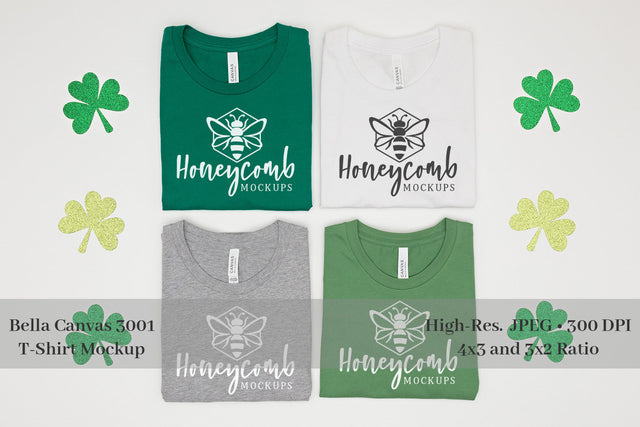St Patrick's Day Mockup, Bella Canvas Color Showcase, Folded Shirt Mockup Mock Up Photo Honeycomb Mockups 