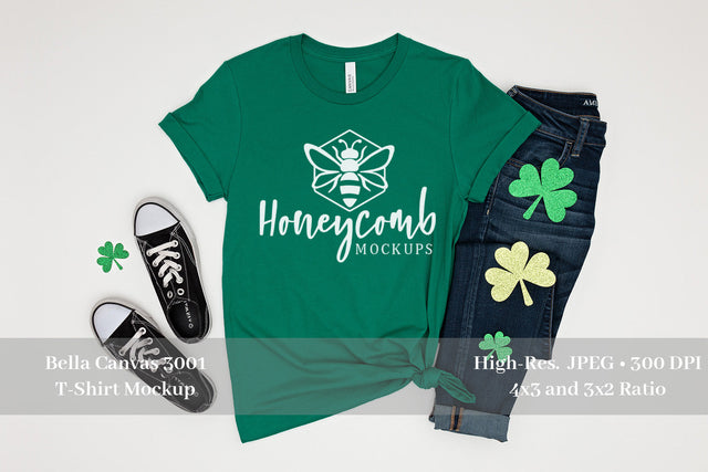 St Patrick's Day Mockup, Kelly Bella Canvas 3001 Mockup, Tshirt Mockup Mock Up Photo Honeycomb Mockups 