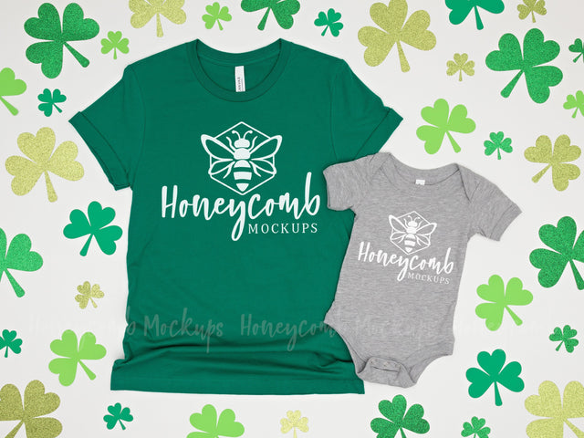 St Patrick's Day Mommy and Me Mockup, Bella Canvas 100B and 3001 Mockup Mock Up Photo Honeycomb Mockups 