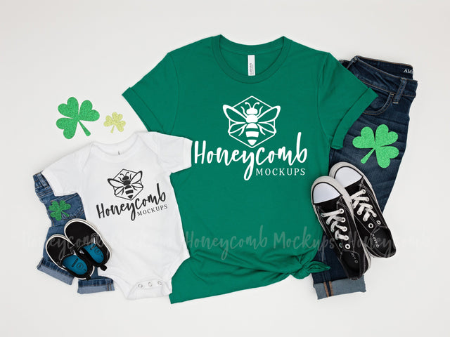 St Patrick's Day Mommy and Me Mockup, Mom and Baby Mockup, Bella Canvas Mockup Mock Up Photo Honeycomb Mockups 