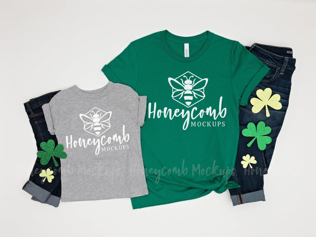 St Patrick's Day Mommy and Me Mockup, Mom and Toddler Matching Shirt, Bella Canvas Mockup Mock Up Photo Honeycomb Mockups 