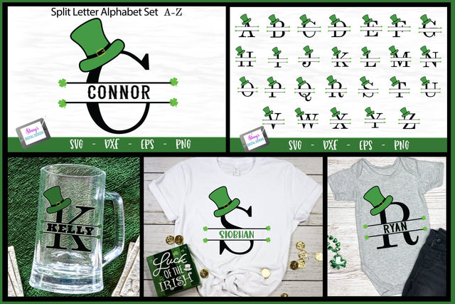 St. Patrick's Day Monogram Set | 26 Split Letters A-Z SVG Stacy's Digital Designs 