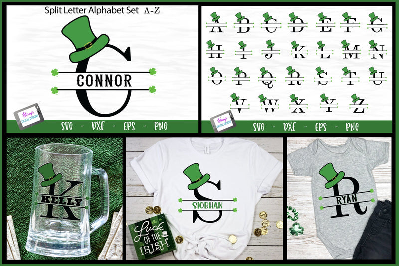 St. Patrick's Day Monogram Set | 26 Split Letters A-Z SVG Stacy's Digital Designs 