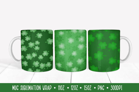 St. Patricks Day Mug Sublimation Wrap. Green Mug Wrap 3 Designs Sublimation LaBelezoka 