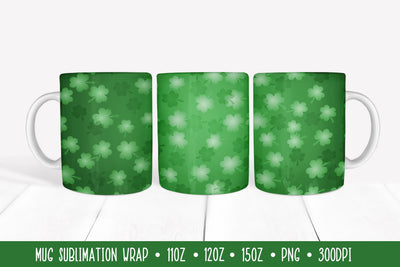 St. Patricks Day Mug Sublimation Wrap. Green Shamrock leaves Sublimation LaBelezoka 