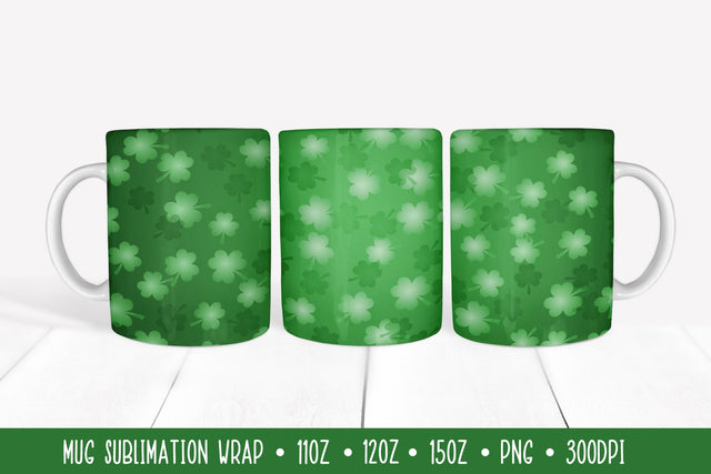 St. Patricks Day Mug Sublimation Wrap. Green Shamrock leaves Sublimation LaBelezoka 