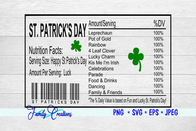St Patrick's Day Nutrition Label SVG Family Creations 