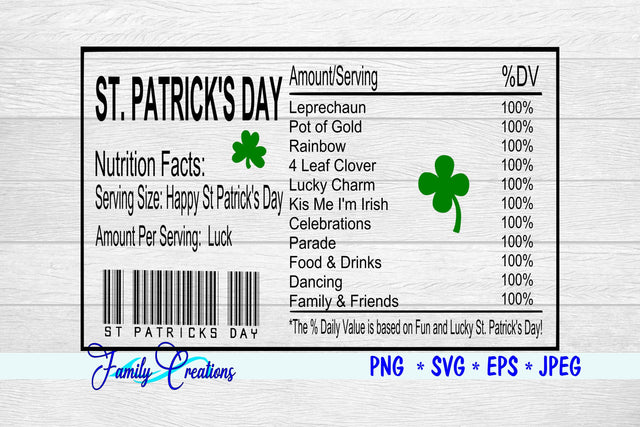 St Patrick's Day Nutrition Label SVG Family Creations 
