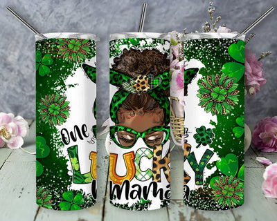 St. Patrick's Day One Lucky Mama20oz Skinny Tumbler, St. Patrick's Day Tumbler Png, Lucky Leopard Png, St Patricks Png, Shamrock Png Sublimation DesignSVG 
