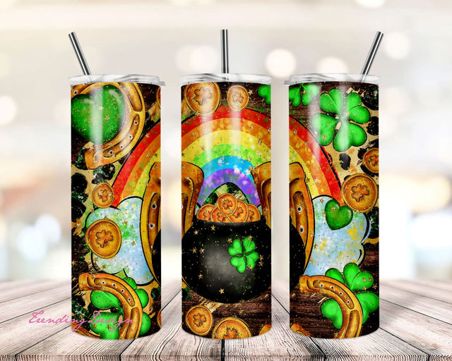 St. Patrick's Day Pot Of Gold Rainbow Horseshoe Shamrocks Png Sublimation Design,St. Patrick's Day Tumbler,20oz Tumbler Png,Instant Download Sublimation TrendingDesign 