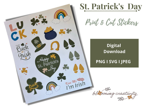 St. Patrick's Day Print and Cut Sticker Sheet PNG, SVG, JPEG SVG Alexis Glenn 