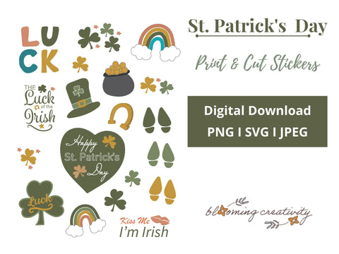 St. Patrick's Day Print and Cut Sticker Sheet PNG, SVG, JPEG SVG Alexis Glenn 