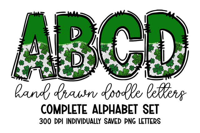 St Patrick's Day Shamrock Doodle Letters Alphabet Set Sublimation BijouBay 