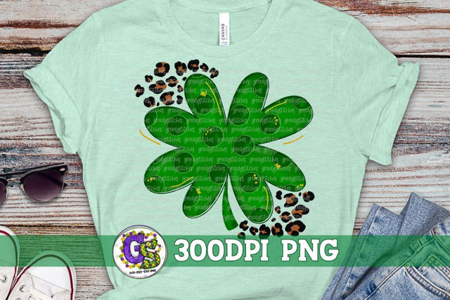 St. Patrick's Day Shamrock Leopard PNG for Sublimation Sublimation Greedy Stitches 