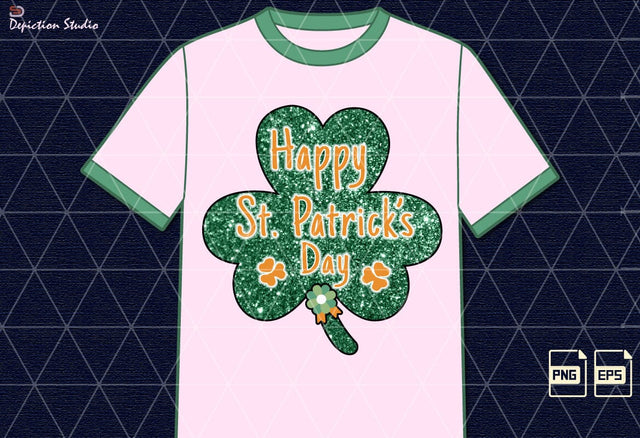 St. Patrick’s Day Shamrock Sublimation, Happy St. Patrick’s Day Glitters Shamrock Shirt PNG Template Sublimation Depiction Studio 