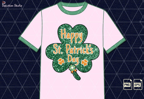 St. Patrick’s Day Shamrock Sublimation, Happy St. Patrick’s Day Glitters Shamrock Shirt PNG Template Sublimation Depiction Studio 