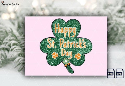 St. Patrick’s Day Shamrock Sublimation, Happy St. Patrick’s Day Glitters Shamrock Shirt PNG Template Sublimation Depiction Studio 