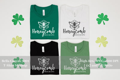 St Patrick's Day Shirt Mockup, Color Showcase Bella Canvas 3001, Folded Tshirt Mockup Mock Up Photo Honeycomb Mockups 