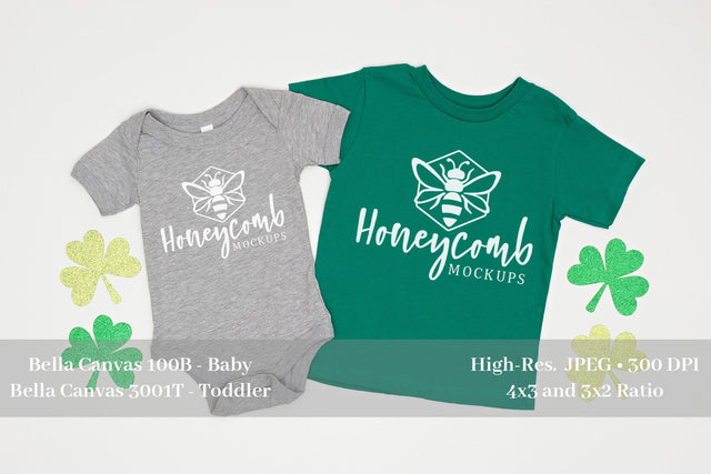 St Patrick's Day Sibling Mockup, Bella Canvas 100B and 3001T, Baby and Toddler Mockup Mock Up Photo Honeycomb Mockups 