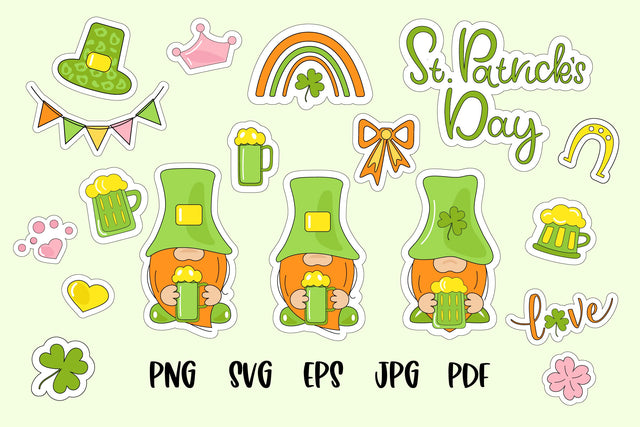 St Patricks Day Stickers Gnome. Stickers for St Patty day SVG Olga Terlyanskaya 