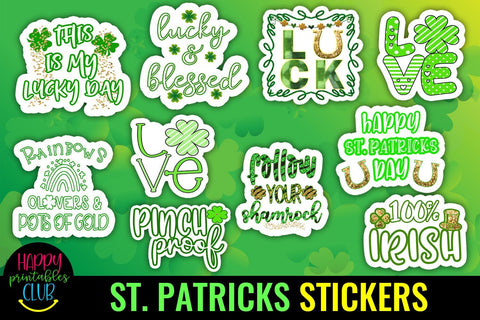 St Patricks Day Stickers Pack-St Patty Day Stickers PNG SVG Happy Printables Club 