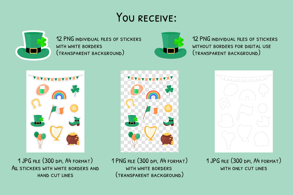 St Patrick's Day Stickers | Printable PNG Clipart - So Fontsy