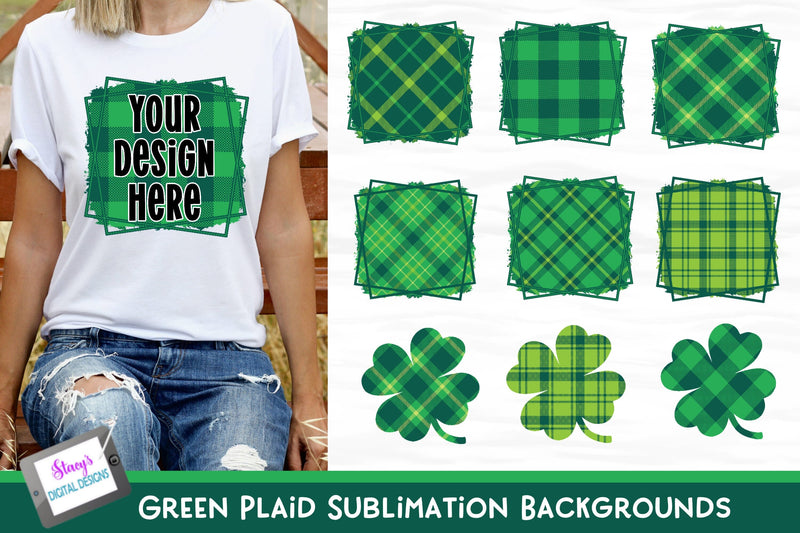 St. Patrick’s Day Sublimation Backgrounds | Green Plaid Digital Pattern Stacy's Digital Designs 