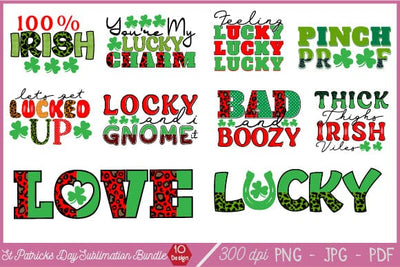St. Patrick's Day Sublimation Bundles Lucky Shirt,St. Patricks Day Shirt,Shamrock Lucky Lips,Four Leaf Clover,Shamrock Shirts, SVG SH_Tee store 