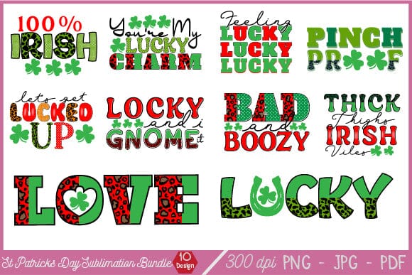 St. Patrick's Day Sublimation Bundles Lucky Shirt,St. Patricks Day Shirt,Shamrock Lucky Lips,Four Leaf Clover,Shamrock Shirts, SVG SH_Tee store 