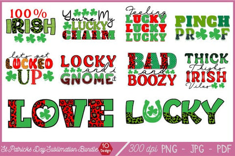 St. Patrick's Day Sublimation Bundles Lucky Shirt,St. Patricks Day Shirt,Shamrock Lucky Lips,Four Leaf Clover,Shamrock Shirts, SVG SH_Tee store 
