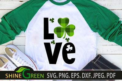 St Patricks Day SVG - Love Buffalo Plaid Shamrock Leaf SVG Shine Green Art 