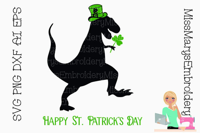St. Patrick's Day T-Rex SVG MissMarysEmbroidery 
