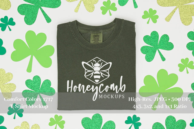 St Patrick's Day T-Shirt Mockup, Comfort Colors 1717 Hemp, Folded T-Shirt Mockup Mock Up Photo Honeycomb Mockups 