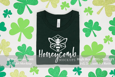 St Patrick's Day T-Shirt Mockup, Forest Bella Canvas 3001, Folded Tshirt Mockup Mock Up Photo Honeycomb Mockups 