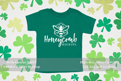 St Patrick's Day Toddler Mockup, Kelly Bella Canvas 3001T, Toddler Kelly Green Shirt Mockup Mock Up Photo Honeycomb Mockups 
