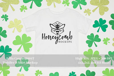St. Patrick's Day Toddler Mockup, White Bella Canvas 3001T, White Toddler Shirt Mockup Mock Up Photo Honeycomb Mockups 