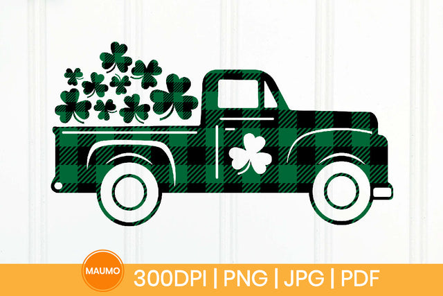St Patrick’s Day truck with plaid sublimation, shamrock png SVG Maumo Designs 