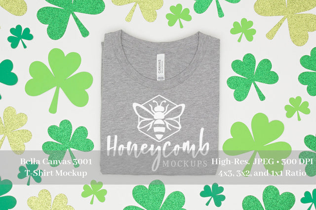 St Patrick's Day Tshirt Mockup, Heather Athletic Bella Canvas 3001, Folded Shirt Mockup Mock Up Photo Honeycomb Mockups 