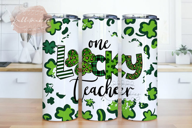 St Patricks Day Tumbler Design, One Lucky Teacher Tumbler design, 20 Oz. Skinny Tumbler Wrap Sublimation, Teacher Tumbler Design Sublimation Rabbitmakies 