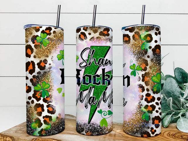 St. Patrick's Day Tumbler Design Sham- Rockn' Mama 20oz Skinny Straight Tumbler Wrap Digital Download Sublimation iStyleDesign 
