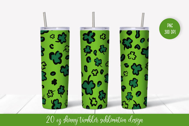 St. Patricks Day Tumbler Sublimation. Green Shamrock Leopard Sublimation LaBelezoka 