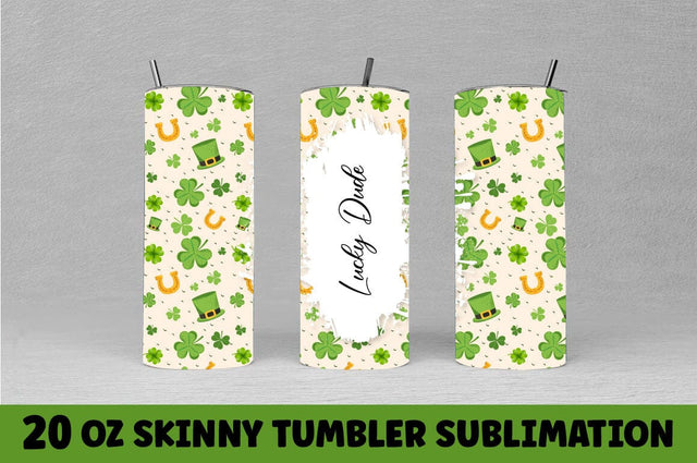 St. Patrick's Day Tumbler Sublimation Lucky Dude Sublimation Design Shamrock Leopard 20oz Skinny Straight Tumbler Wrap Digital Download PNG Sublimation SVG Shetara Begum 