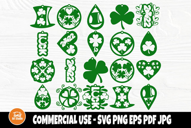 St Patricks Earrings SVG Bundle, Clover Svg, Luck Svg, Earring Cut Files SVG TonisArtStudio 