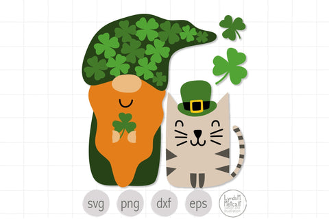 St Patricks Gnome svg, Irish Gnome and Cat svg for St Patricks SVG Lynda M Metcalf 