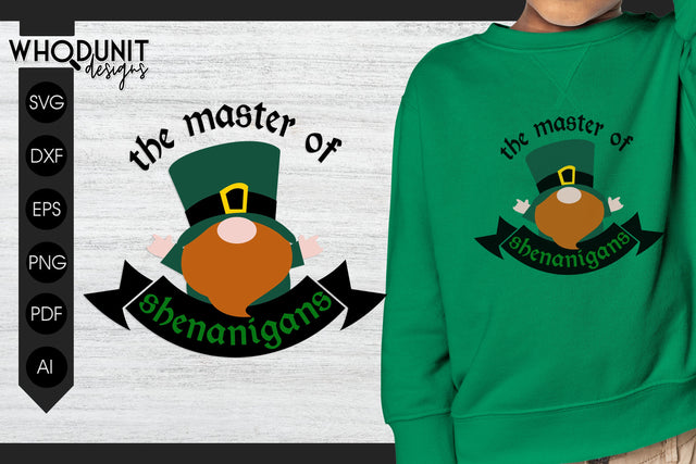 St Patrick's Gnome SVG | Master of Shenanigans cut file | St Paddy SVG Whodunit Designs 