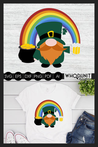 St Patrick's Gnome SVG | Pot of gold | Rainbow cut file SVG Whodunit Designs 