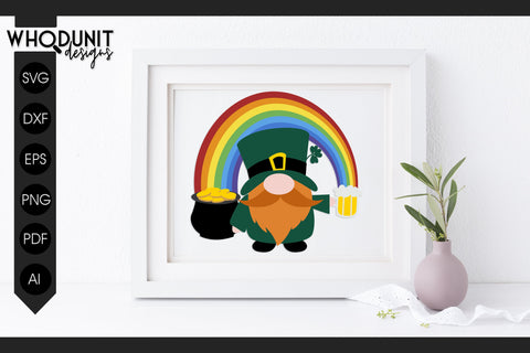 St Patrick's Gnome SVG | Pot of gold | Rainbow cut file SVG Whodunit Designs 